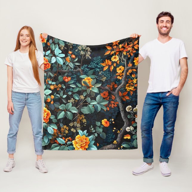 Vintage Pattern Forest Floral Fleece Blanket (In Situ)