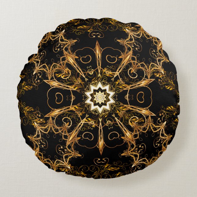 Vintage pattern. Golden grid. Snowflake, Christmas Round Cushion (Front)