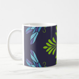 Vintage pattern green blue dragonfly on dark backg coffee mug