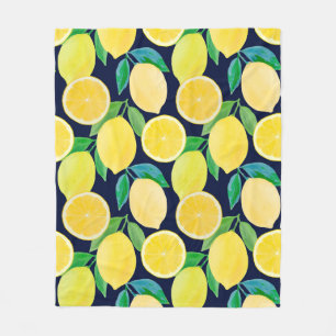 Vintage pattern illustration of watercolor lemon fleece blanket