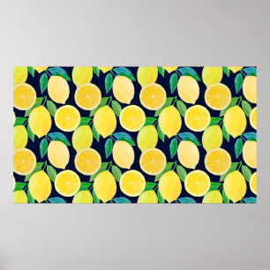 Vintage pattern illustration of watercolor lemon poster