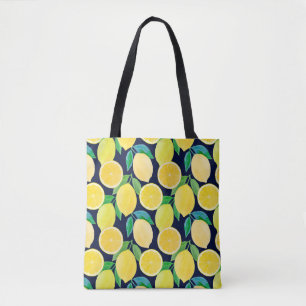 Vintage pattern illustration of watercolor lemon tote bag
