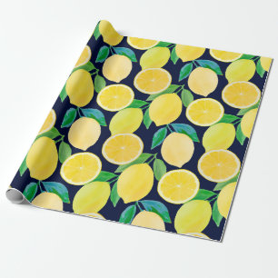 Vintage pattern illustration of watercolor lemon wrapping paper