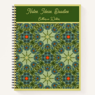 Vintage pattern in Green with Blue Flowers Notebook