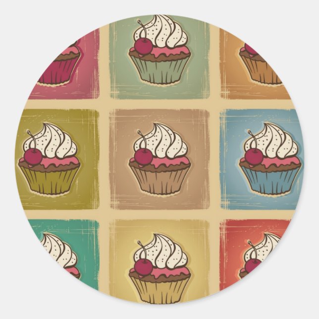 Vintage pattern made of cupcakes classic round sticker (Front)