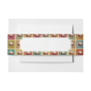 Vintage pattern made of cupcakes invitation belly band