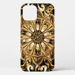 Vintage pattern on black background with golden el iPhone 12 case