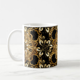 Vintage pattern on black background with golden el coffee mug