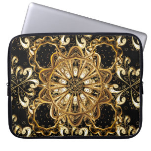 Vintage pattern on black background with golden el laptop sleeve