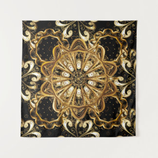 Vintage pattern on black background with golden el tapestry