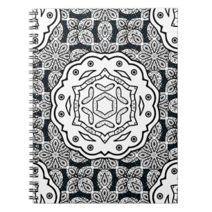 Vintage pattern on blue background with white elem notebook
