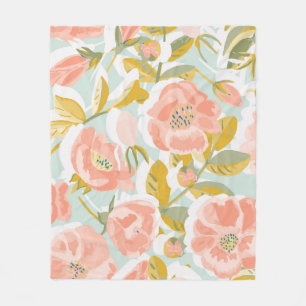 Vintage pattern with blooming rose hips and fruits fleece blanket