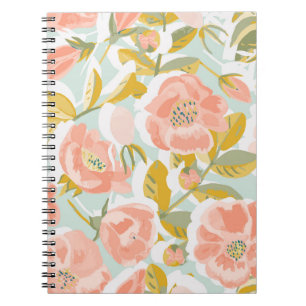 Vintage pattern with blooming rose hips and fruits notebook