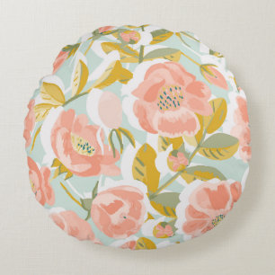 Vintage pattern with blooming rose hips and fruits round cushion
