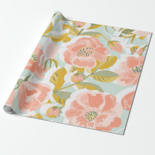 Vintage pattern with blooming rose hips and fruits wrapping paper