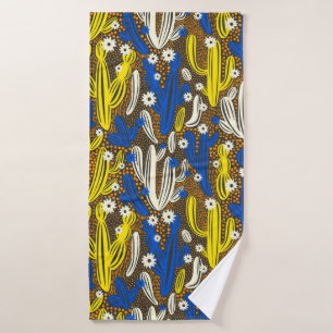 Vintage pattern with cactus on black background. S Bath Towel