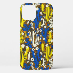 Vintage pattern with cactus on black background. S iPhone 12 Case