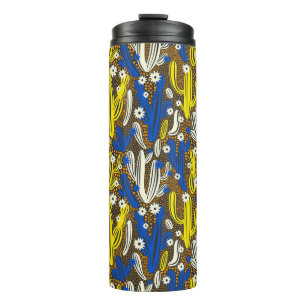 Vintage pattern with cactus on black background. S Thermal Tumbler
