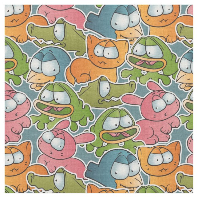 Vintage pattern with cartoon animals fabric (Close Up)