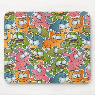 Vintage pattern with cartoon animals mouse pad