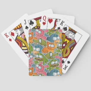 Vintage pattern with cartoon animals playing cards