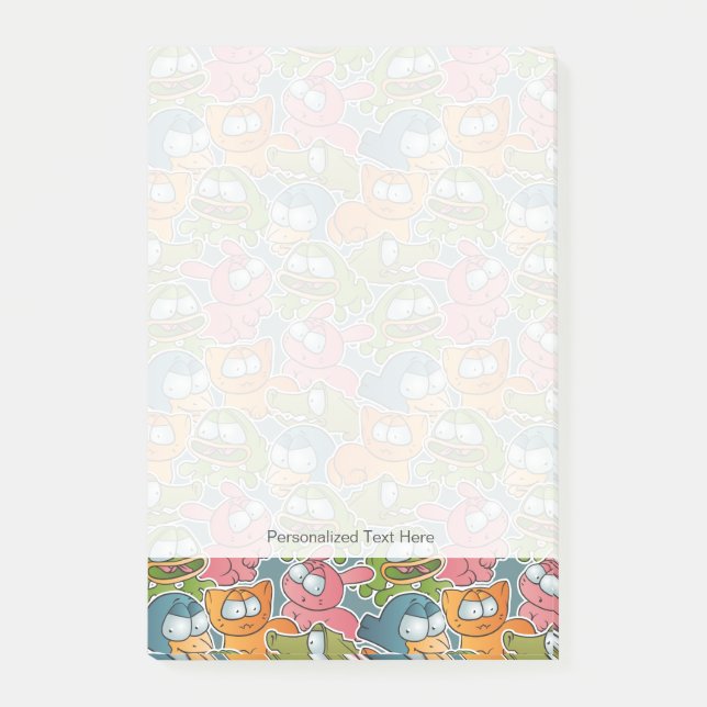 Vintage pattern with cartoon animals post-it notes (Front)