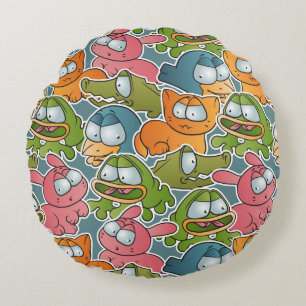 Vintage pattern with cartoon animals round cushion