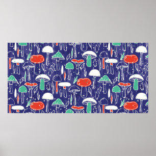 Vintage pattern with different mushrooms. Autumn v Poster
