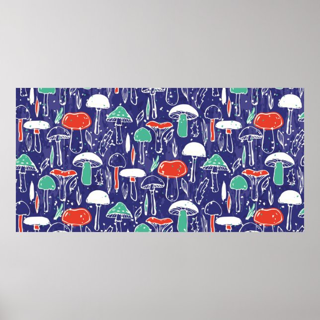 Vintage pattern with different mushrooms. Autumn v Poster (Front)