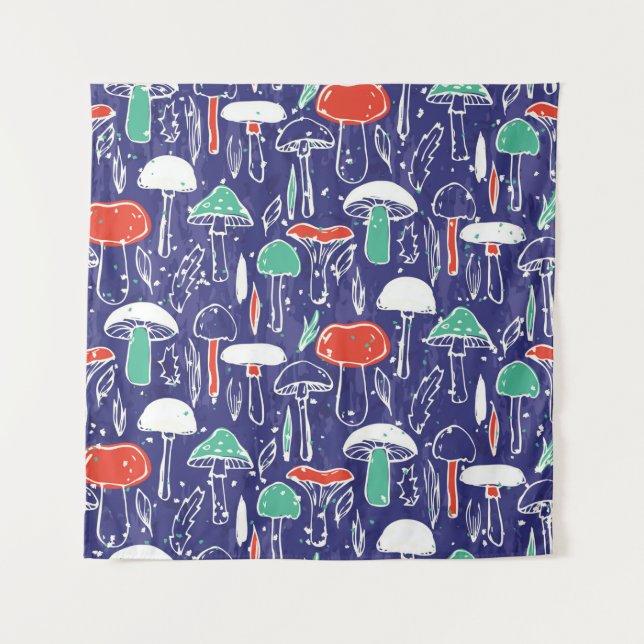 Vintage pattern with different mushrooms. Autumn v Tapestry (Front)