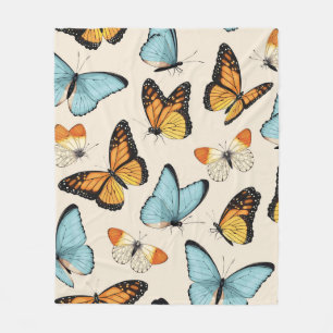 Vintage pattern with high detailed tropic butterfl fleece blanket