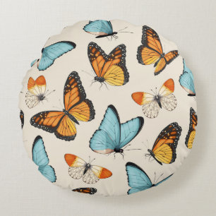 vintage pattern with high detailed tropic butterfl round cushion