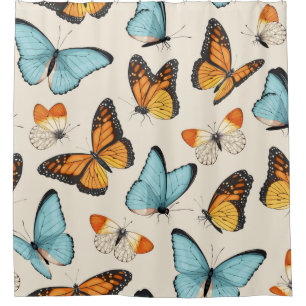 vintage pattern with high detailed tropic butterfl shower curtain