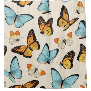 Vintage pattern with high detailed tropic butterfl shower curtain
