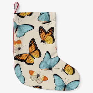 Vintage pattern with high detailed tropic butterfl small christmas stocking