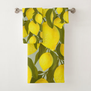 Vintage pattern with lemons branches bath towel set
