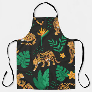 Vintage pattern with leopards and tropical leaves apron