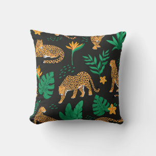 Vintage pattern with leopards and tropical leaves cushion