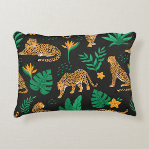 Vintage pattern with leopards and tropical leaves  decorative cushion