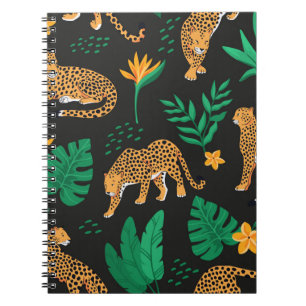 Vintage pattern with leopards and tropical leaves  notebook