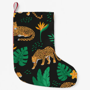 Vintage pattern with leopards and tropical leaves  small christmas stocking