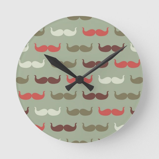 Vintage pattern with moustache round clock (Front)