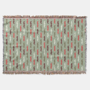 Vintage pattern with moustache throw blanket