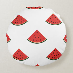 Vintage pattern with slices of watermelon on a whi round cushion