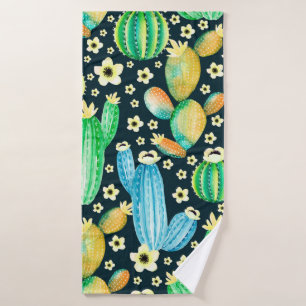 Vintage pattern with succulents. Watercolor cactus Bath Towel