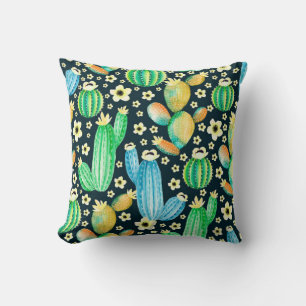 Vintage pattern with succulents. Watercolor cactus Cushion