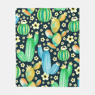 Vintage pattern with succulents. Watercolor cactus Fleece Blanket