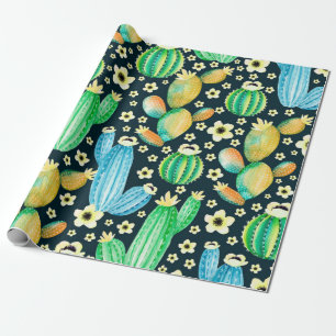Vintage pattern with succulents. Watercolor cactus Wrapping Paper