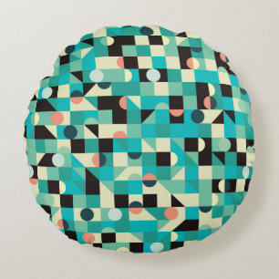 Vintage pattern with triangles and circles. round cushion