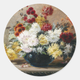 Vintage Paul Biva Astern in vase Floral Classic Round Sticker